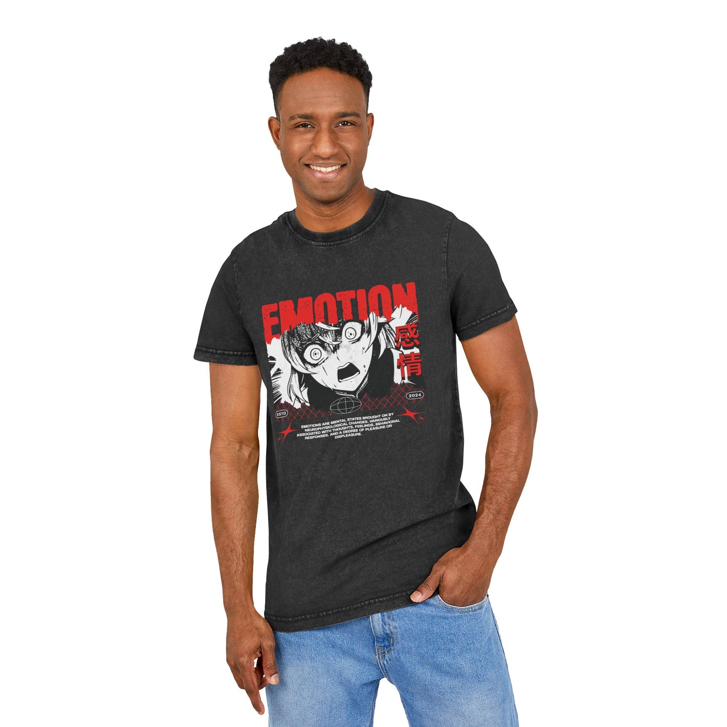 Anime 'Emotion' Acid Wash Graphic Tee