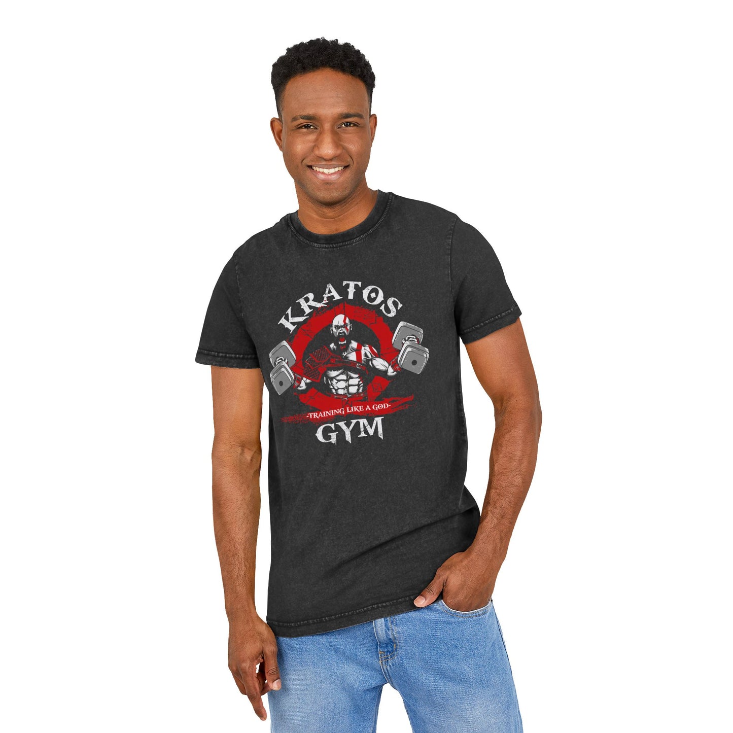 Kratos Gym Acid Wash Vintage Style Unisex Tee