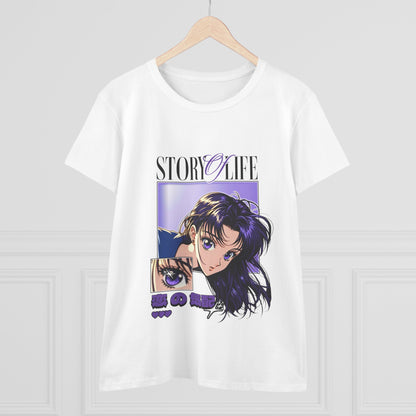 Story Of Life Anime Girl Graphic Tee — Purple Retro Manga Aesthetic