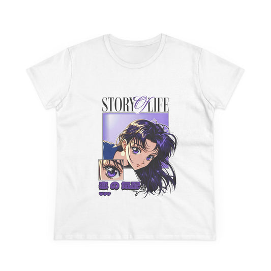 Story Of Life Anime Girl Graphic Tee — Purple Retro Manga Aesthetic