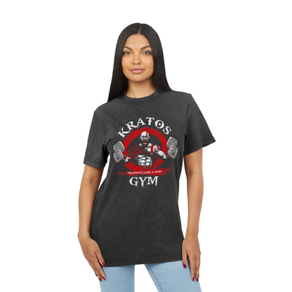 Kratos Gym Acid Wash Vintage Style Unisex Tee