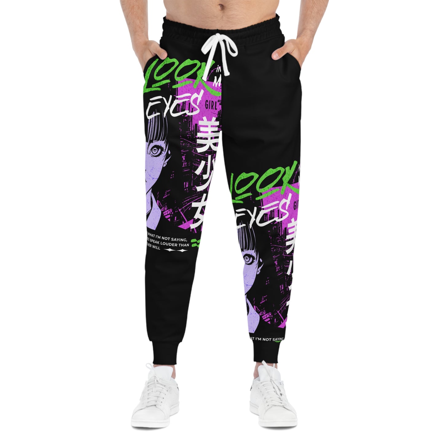 Look In My Eyes Cyberpunk Anime Unisex Joggers —  Graphic Athletic Sweatpants
