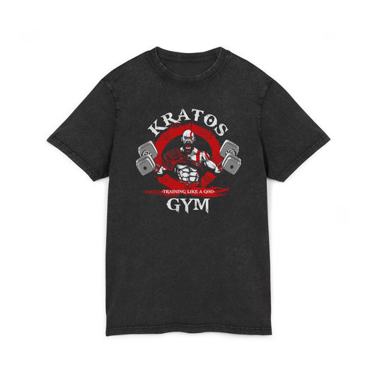 Kratos Gym Acid Wash Vintage Style Unisex Tee