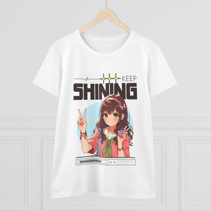 Keep Shining Anime Girl Graphic Tee — Cute Kawaii Peace Sign Shirt