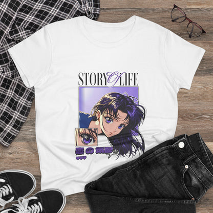 Story Of Life Anime Girl Graphic Tee — Purple Retro Manga Aesthetic
